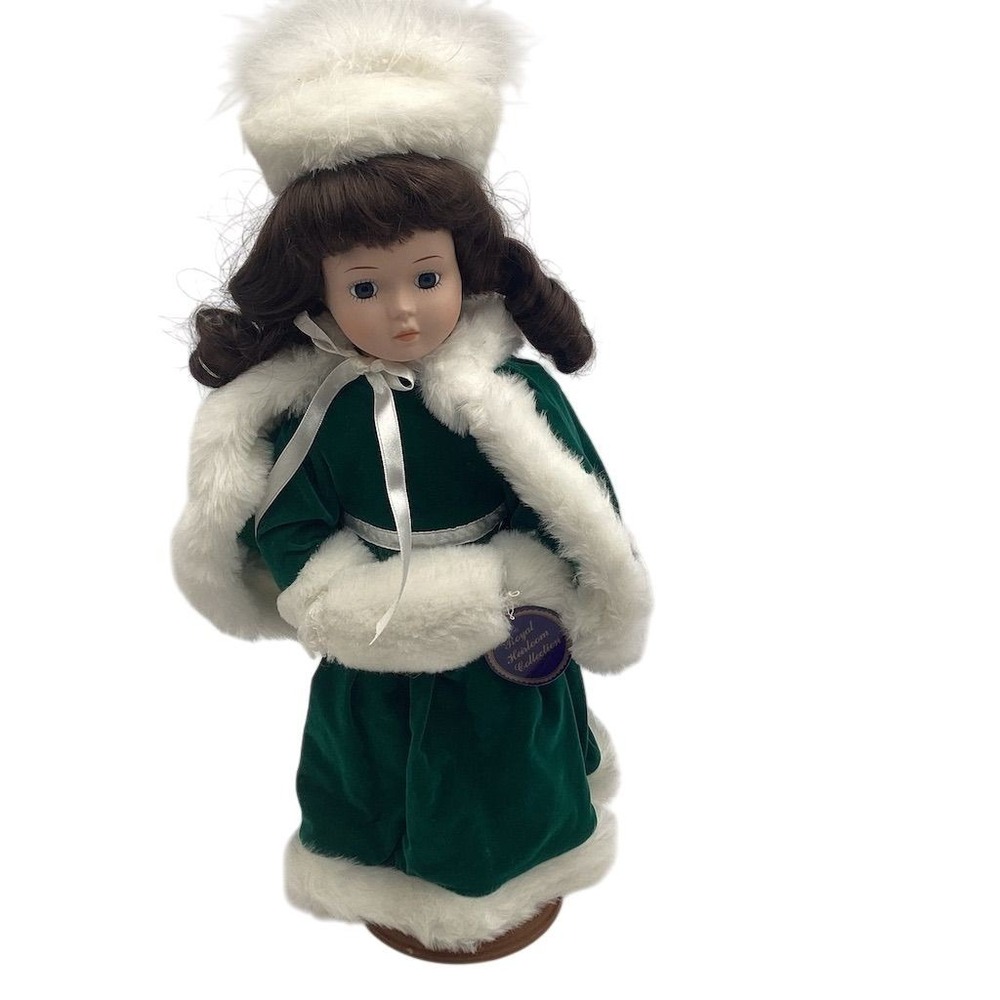 Christmas Around‎ the World 17"Porcelain Doll in Green Velvet Dress